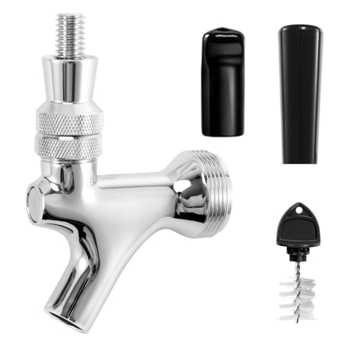 Beer Faucet Beer Tap for Kegs Kegerator Draft Beer Tower, Classic & Standard American Keg Beer Faucet with Kegerator Tap Plug (Stainless Steel Core & Brass Body) - color: Chrome