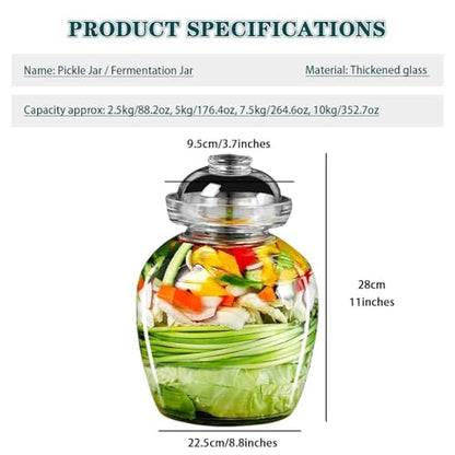 Water-Tight Korean Fermentation Jar, Thickened Glass Transparent Kimchi Jar, Pickle Jar with Auspicious Cloud Pattern, Kimchi Storage Jar(7.5kg) - size: 7.5kg