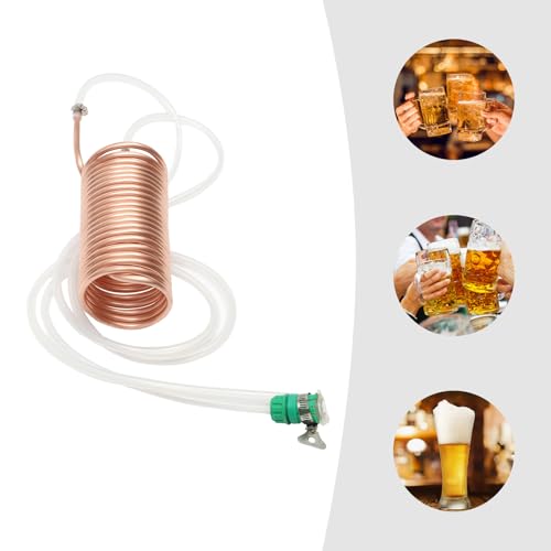 Copper Immersion Wort Chiller Coil, 26.24ft Silicone Hose Beer Brewing Cooler--Food Grade Copper, Fast Cooling, Universal Garden Hose Fitting, Easy Clean, for Homebrew, Kitchen & Outdoor, 7.87*3.94in