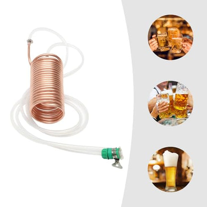 Copper Immersion Wort Chiller Coil, 26.24ft Silicone Hose Beer Brewing Cooler--Food Grade Copper, Fast Cooling, Universal Garden Hose Fitting, Easy Clean, for Homebrew, Kitchen & Outdoor, 7.87*3.94in