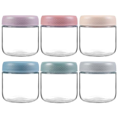 NETANY 6-pack 10oz Glass jars with Airtight Lids, Overnight Oats Containers with Lids, Wide mouth Mason Salad jars, Glass Food Storage Containers for Snacks Yogurt Spice Sugar - color: Multicolor- 10 oz (6 Pack)