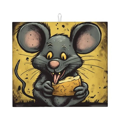 Dish Drying Mat for Kitchen Counter Absorbent Dish Draining Mat Heat Resistant Drying Pad for Table Protector Dishes Pad Rat Eats a Piece of Cheese Kitchen Drying Mat 18x16 inch
