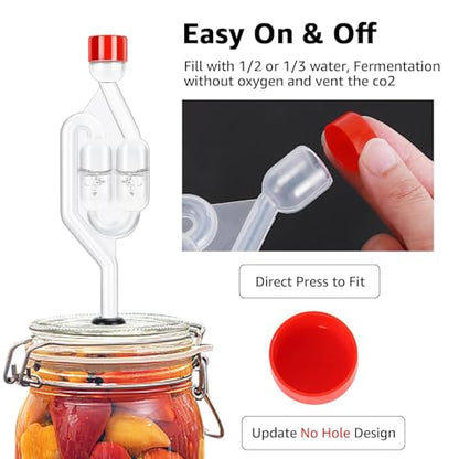 Twin Bubble Airlock Set, Air Lock for Fermenting, 6 Pack S - Shape Airlocks for Fermenting with #6 Carboy Stopper, 12pcs Airlock Grommets and 2pcs Brewing Thermometer Strips
