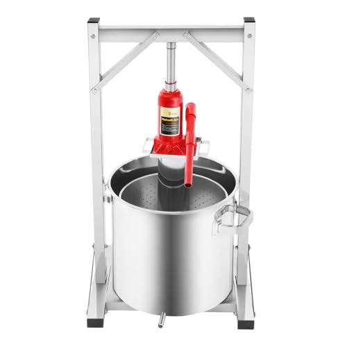 22L/5.81Gal Fruit Honey Manual Press Machine, 304 Stainless Steel Presser Apple Cider Grape Wine Juice Extractor Fruits Vegetables Juice Making DIY Supplies and Equipment