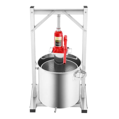 22L/5.81Gal Stainless Steel Fruit Wine Press Hydraulic Jack Press Extractor with Filter Bucket Manual Juice Crusher Home Wine Making Supplies for Cider Apple Grape Vegetable Honey Olive (22L)