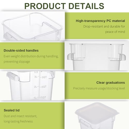 4-Piece Dough Fermentation Buckets with Lids, Baking Storage Container, Clear Plastic Stackable Container with Dual-handle for Kitchen Restaurant & Pantry Organization - color: Square