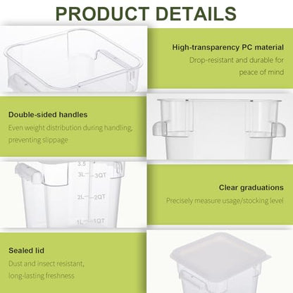 4-Piece Dough Fermentation Buckets with Lids, Baking Storage Container, Clear Plastic Stackable Container with Dual-handle for Kitchen Restaurant & Pantry Organization - color: Square