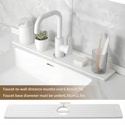 Diatomite Faucet Mat for Kitchen Sink, Quick-Dry Stone-Like Sink Mat, Flat Lay Absorbent Countertop Drying Mat for Faucet Area, Hard Diatomite Mat, White, 23.6 x 4 in - color: White2