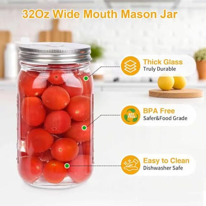 32 oz Mason Jar Fermentation Kit 4 Pack(Jar Included),Sauerkraut/Pickling Kit with 4 Pack Fermenting Jars, Glass Fermentation Weights,Fermentation Lids,Airlocks,Silicone Gaskets and Silicone Grommets - color: transparency