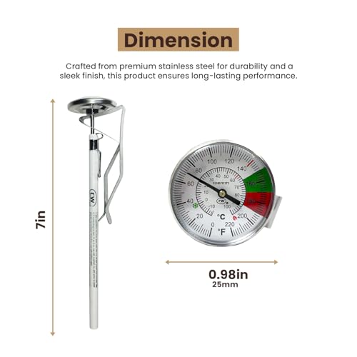 Rattleware 7” Easy Steam Thermometer for Home, Cafe, Restaurants, Residential, Or Commercial Use - Milk Frothing Thermometer and Barista Thermometer - Durable Fast Reading Thermometer (25mm Dial)
