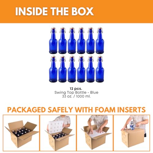 FastRack Swing Top Glass Bottles |16 oz – Pack of 12 | Blue Flip Top Glass Bottles for Home Brewing, Carbonated Drinks, Kombucha, Fermentation, Water | Food Grade – ECO Friendly - color: Blue