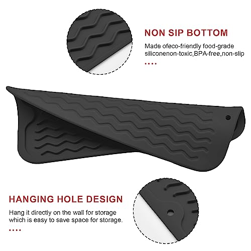 Silicone Dish Drying Mat, Non-Slip Easy Clean Sink Mat Large Heat-resistant Dish Drainer Mat for Kitchen Counter, Sink, Refrigerator or Drawer liner (12" x 6", BLACK) - size: 12" x 6"