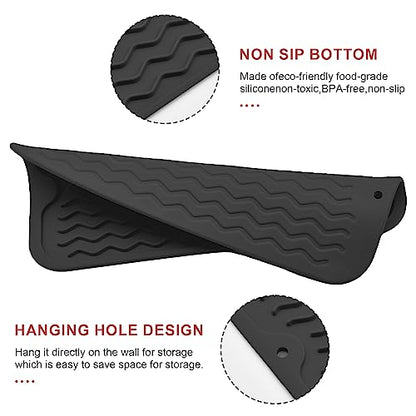 Silicone Dish Drying Mat, Non-Slip Easy Clean Sink Mat Large Heat-resistant Dish Drainer Mat for Kitchen Counter, Sink, Refrigerator or Drawer liner (12" x 6", BLACK) - size: 12" x 6"