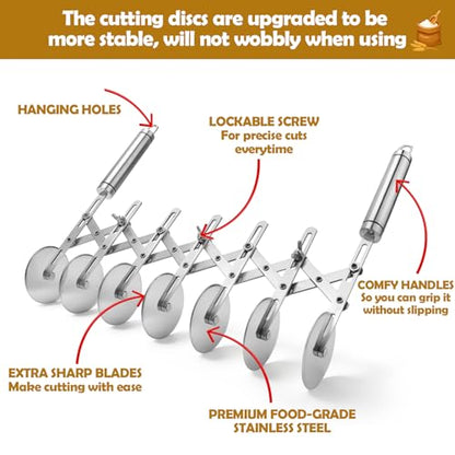 Juome 7 Wheel Pastry Cutter with Handle, Multi-Round Wheel Pasta Dough Cutter Roller Stainless Steel Pizza Slicer Accordion Pastry Knife Divider Tool - color: 7 wheel Pastry Cutter