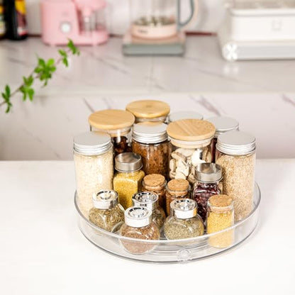 4 Pack Lazy Susan 9.2" Inch Turntable Organizer Pantry Organization and Storage Container Bins Spice Rack Cabinet Rotating Condiment for Pantry Kitchen Vanity Bathroom Jewelry Holder Clear - size: 9.25 inch 4Pack