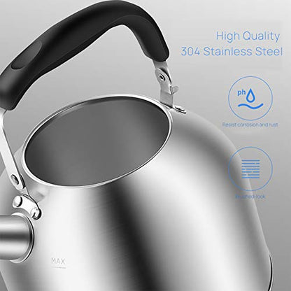 4.2 Quart/4L Stainless Steel Whistling Tea Kettle,Brushed Satin, Suitable to Boiling Water & Tea on Induction Stove, Gas Stove Top Teapot - color: Silver, size: 4.2 Quarts
