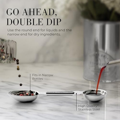 Stainless Steel Magnetic Measuring Spoons Set - 8-Piece Heavy Duty Metal, BPA-free, Stackable, Double Sided Measuring Spoons with Leveler for Dry and Liquid Ingredient - Fits in Spice Jars - color: Black & Silver