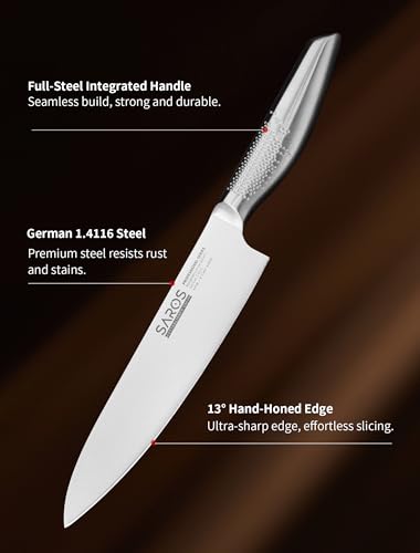8 Inch Japanese Kitchen Knife – Professional Gyuto Chef Knife Made of 1.4116 German Steel, All-Steel Anti-Slip Handle, Razor Sharp Blade in Gift Box for Home & Restaurant - style: Japanese Chef Knife