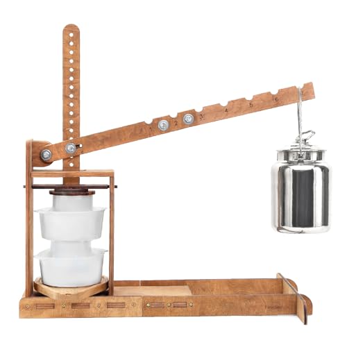 Dutch Wooden Cheese Press - Cheese Making Kit (Wooden Cheese Press with Lever and 2 Cheese Molds 1.2L)-Cheese Press for Home Cheese Making pressure up to 200 lbs