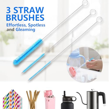 5 Pack Bottle Cleaner Brush, 15 Inches Stainless Steel Long Handle Baby Bottle Scrub Cleaning Brushes with Straw Cleaner Brush for Sports Water Bottle, Cups, Coffee Mugs, Glasswares - color: 5pcs/Blue