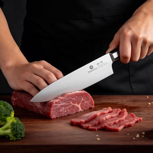 imarku 3 Pieces Knife Set, Japanese High Carbon Stainless Steel Chef Knife Set, Professional Chef Knives with Ergonomic Pakkawood Handle, Ultra Sharp Cooking Knives for Kitchen & Home Cooking - color: Red Brown