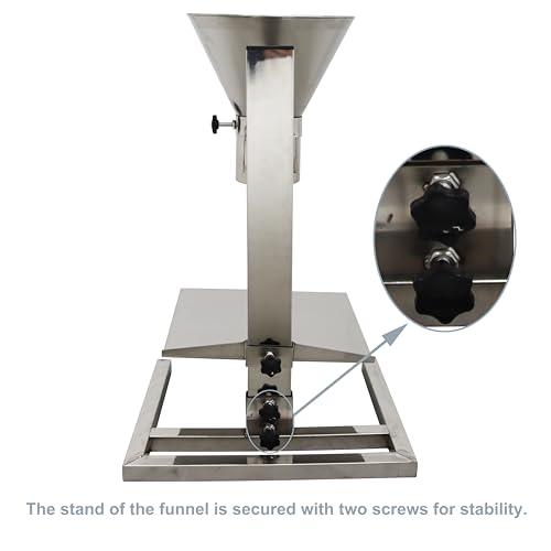 TECHTONGDA Stainless Steel Funnel Food Grade Kitchen Feeding Hopper with Support Stand and Lifting Platform for Powder, Paste, Liquid, Granule Manual Filling Package Bottom Diameter 3.9 Inch