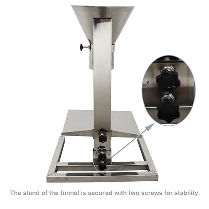 TECHTONGDA Stainless Steel Funnel Food Grade Kitchen Feeding Hopper with Support Stand and Lifting Platform for Powder, Paste, Liquid, Granule Manual Filling Package Bottom Diameter 3.9 Inch
