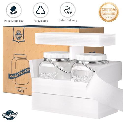 2 Pack Square Wide Mouth Mason Jars, 1 Gallon Glass Jar With Airtight Lid and Scale Marks, 128 FL Oz/3785 ML Food Storage Containers with Handles & Non-slip Bases - for Flour, Rice, Pickling