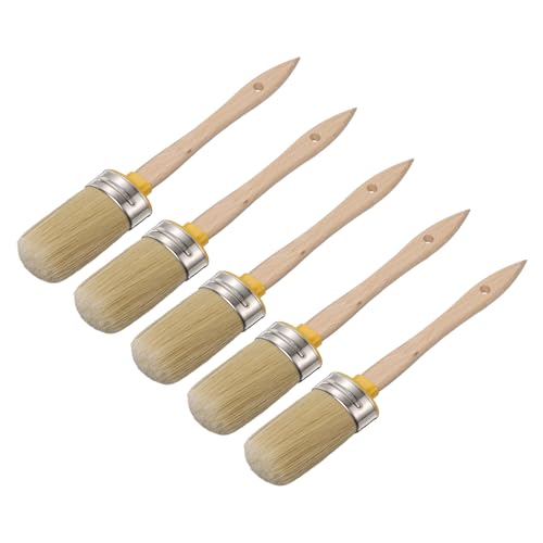 uxcell 5 Pcs Wax Paint Brushes, 2 x 1.2 Inch Chalk Stencil Brush, Oval PET Fiber Bristle with Wood Handle, Painting Tool for Furniture DIY Home Decor Art Crafts, Yellow - size: 2 x 1.2 Inch