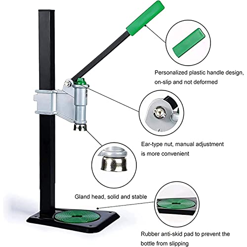 Manual Beer Bottle Capping Machine, Heavy Duty Strong Metal Bench Bottle Capper, 100-500mm Adjustable Height, for 26-29mm Round Bottles Caps