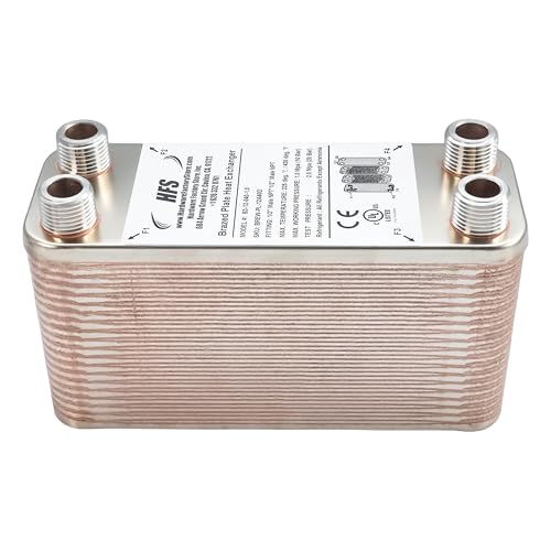 HFS(R) 40-Plate Stainless Steel 304 Homebrew Beer Wort Chiller Heat Exchanger, 7.5" x 2.9", 1/2" x 1/2" MALE NPT, Quick Beer Cooling System (7.5" 2.9"/40 plate, 1/2" x 1/2" NPT) - size: 7.5'' 2.9''/40 plate, 1/2" x 1/2" NPT