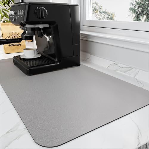 HotLive Coffee Mat - Absorbent Hide Stain Rubber Backed Dish Drying Mat for Kitchen Counter - Bar Mats for Countertops Accessories Fit Under Coffee Maker Espresso Machine - color: Gray, size: 12" x 19"