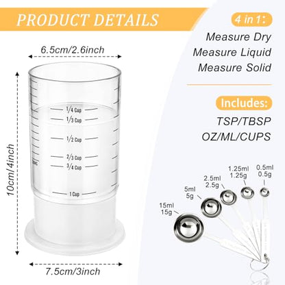 6 Pcs Adjustable Push up Measuring Cup Set Includes 2 Adjustable Measuring Cups and 5 Measurings Spoon for Peanut Butter Liquid Dry Semi Solid Ingredient Home Cooking Tool(6.5 * 10cm) - size: 1 cup