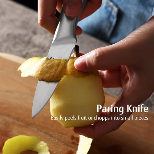 hecef Silver Kitchen knife set of 3, Satin Finish Blade with Hollow Handle, includes 8" Chef, 5" Utility and 3.5" paring knife - style: 3 PCS