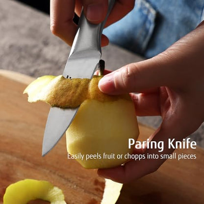 hecef Silver Kitchen knife set of 3, Satin Finish Blade with Hollow Handle, includes 8" Chef, 5" Utility and 3.5" paring knife - style: 3 PCS