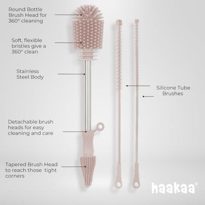 Haakaa Silicone Cleaning Brush Kit – Household Cleaning Brushes for Bottles and Crevices – Food-Grade Silicone: Dishwasher Safe (Kit-Lime) - color: Kit-lime
