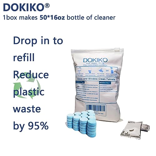 DOKIKO Glass Cleaner Refill Tablets - 50 Eco-Friendly Refill Packs,800fl oz Spray,Plastic-Free Formula for Windows, Mirrors & Windshields - size: 50 Count (Pack of 1)