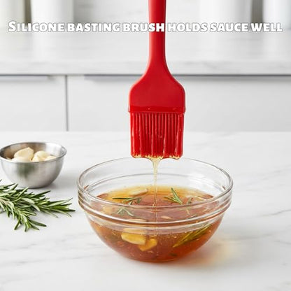 2 Pack Silicone Basting Brushes with Stainless Steel Core - Heat Resistant Pastry Brush for Cooking BBQ Grill Baking Roasting, Oil Butter Sauce Marinade Egg Wash, Dishwasher Safe, Large & Small, Red