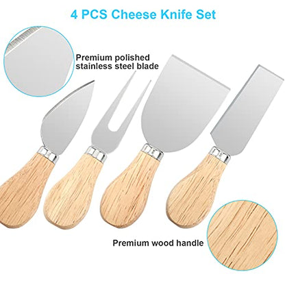 UUBAAR 4 PCS Cheese Knife Set for Charcuterie Board, Wood Handle Stainless Steel Cheese Slicer & Cutter Utensils with Mini Knife, Butter Knife, Fork