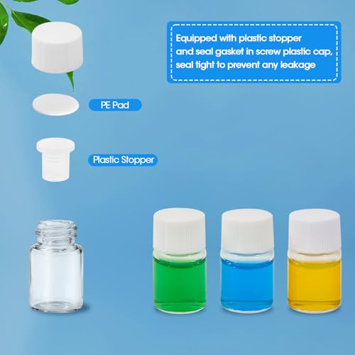 2ml Clear Glass Vials with Screw Caps and Plastic Stoppers, 1/2 Dram Small Liquid Sample Vial, Leak-Proof Vial, 12PCS(White Cap) - color: CLEAR, size: 2ml