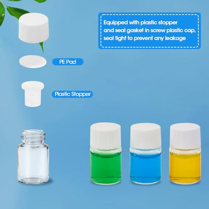 2ml Clear Glass Vials with Screw Caps and Plastic Stoppers, 1/2 Dram Small Liquid Sample Vial, Leak-Proof Vial, 12PCS(White Cap) - color: CLEAR, size: 2ml