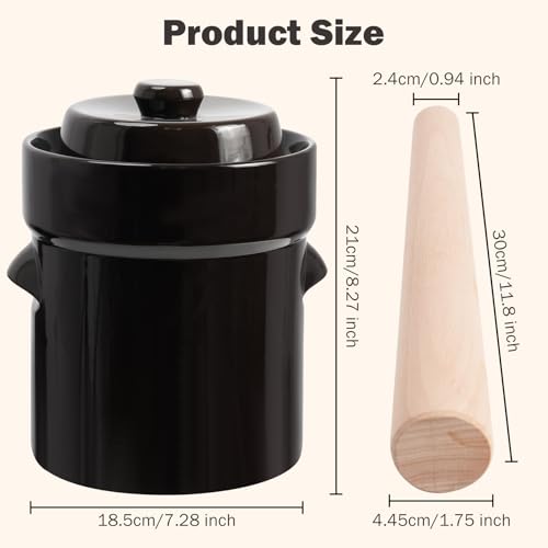 Seeutek Fermentation Crock Jar 1/2 Gallon - Sauerkraut Crock with Lid, Weights & Pounder, Stoneware Pickle Pot for Pickling Kimchi, Pickles, Vegetables, Kombucha, 2 Liter Ceramic Fermenting Crock Kit - size: 2L