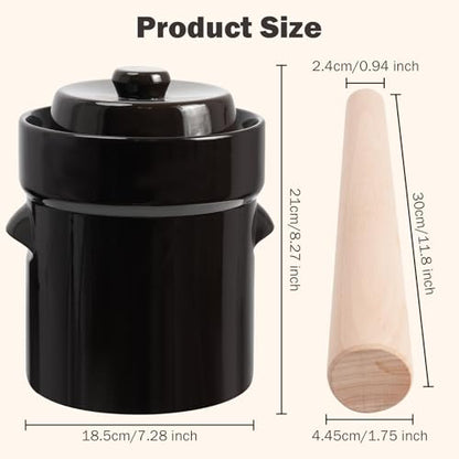 Seeutek Fermentation Crock Jar 1/2 Gallon - Sauerkraut Crock with Lid, Weights & Pounder, Stoneware Pickle Pot for Pickling Kimchi, Pickles, Vegetables, Kombucha, 2 Liter Ceramic Fermenting Crock Kit - size: 2L