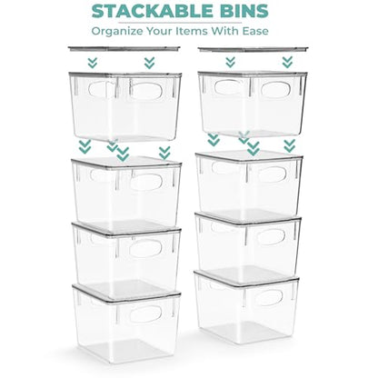 Sorbus Medium Plastic Storage Bins with Lids (8 Pack) – Clear Bins for Kitchen, Pantry, Fridge, Cabinet, and Refrigerator Organization – Stackable Storage Containers - size: Medium, style: 8 Pack