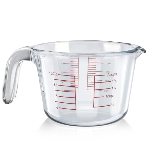 2-Cup Liquid Glass Measuring Cups 16 OZ for Kitchen Baking Coffee | Borosilicate Measuring Cups with Handle/V-Spout, Heatproof, Easy-Read Marks, Microwave Safe, Heavy Duty for Baking & Cooking