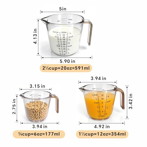 Measuring Cups Set, 3PCS with Pour Spout & Handle, Multi-Scale (cup | oz | ml) Stackable Liquid & Dry Plastic Measuring Tools for Baking Cooking, Essential Kitchen Gadgets (Coffee Brown) - color: coffee brown