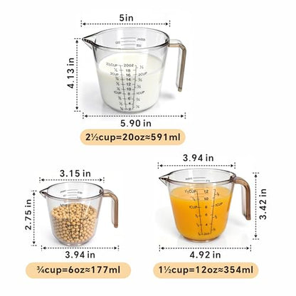 Measuring Cups Set, 3PCS with Pour Spout & Handle, Multi-Scale (cup | oz | ml) Stackable Liquid & Dry Plastic Measuring Tools for Baking Cooking, Essential Kitchen Gadgets (Coffee Brown) - color: coffee brown