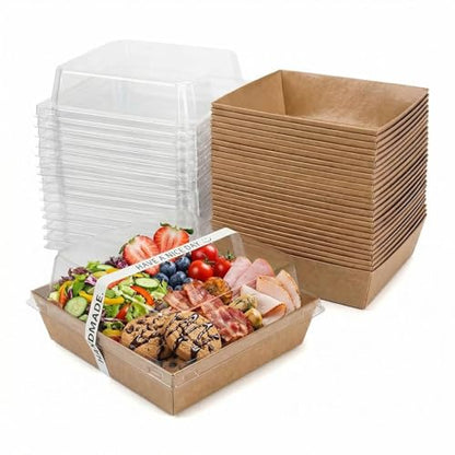 25-Pack Charcuterie Boxes with Clear Lids – Disposable Paper Mini Food Containers (5-Inch), Suitable for Desserts, Sandwiches, Cookies, Sushi, Cake Slices, and Fresh Fruit