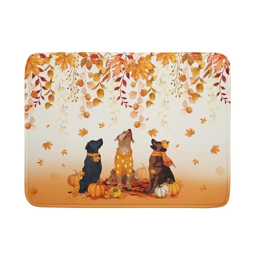 Giwawa Fall Dogs Dish Drying Mat Autumn Leaves Reusable Dishes Pad 18"x24" Holiday Microfiber Quick Dry Dish Drainer Rack Mat for Kitchen Counter - color: Fall Dogs, size: 18x24 inch