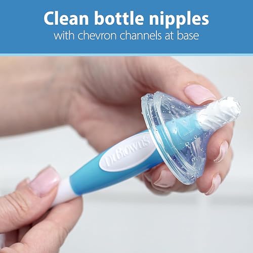 Dr. Brown's Silicone Cleaning Brush Set with Bottle, Spout, and Straw Brush, 3-Pack + Baby Bottle Sponge Brush, Blue, 3-Pack - color: Silicone Brush Set + Blue Brush, 3-pack, size: Compact